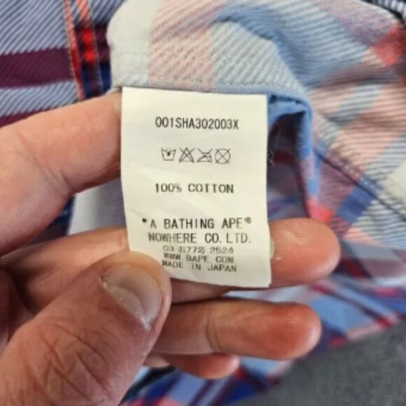 A Bathing Ape Shirt Men Size Small White Plaid Long Sleeves Button Down - Picture 7 of 9